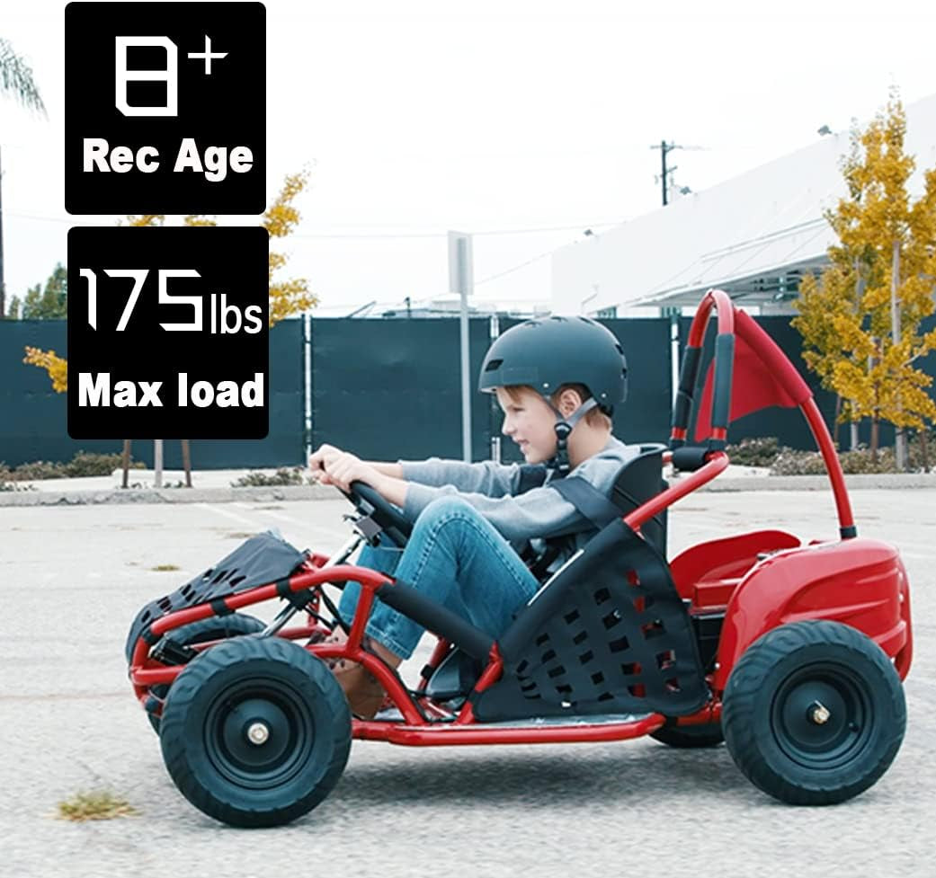 Baja-X 48V 1000W Brushless Electric Go Kart, 3-Speed Setting Go Kart W/Forward & Reverse, Racing Go Cart up to 20 Mph W/Foot Pedal & Foot Break, Go Cart Support up to 175 Lbs (Red)